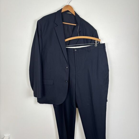 VTG LL Bean Suit Mens 52R Navy Blue 100% Wool Blazer and Comfort Waist Pants 44W - Picture 1 of 14